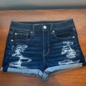 American Eagle Blue Distressed Cutoff Cuffed Stretch Denim Shorts in a size 6